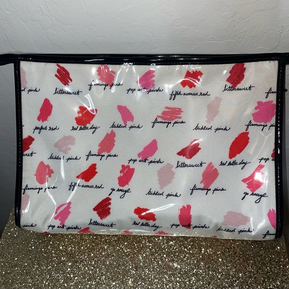 🎉HP🎉EUC- Kate Spade Jumbo Lipstick Swatch PVC Coated Zip Makeup Case💄Travel - Picture 2 of 14